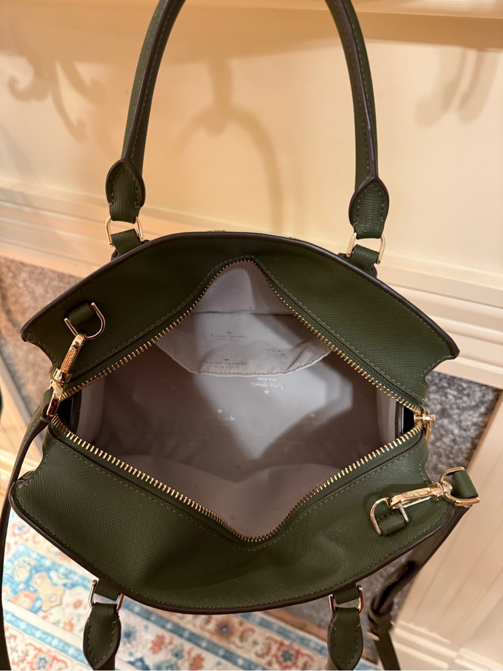 kate spade Cream Floral Satchel with Olive Handles and Pink Accents - Picture 3 of 4